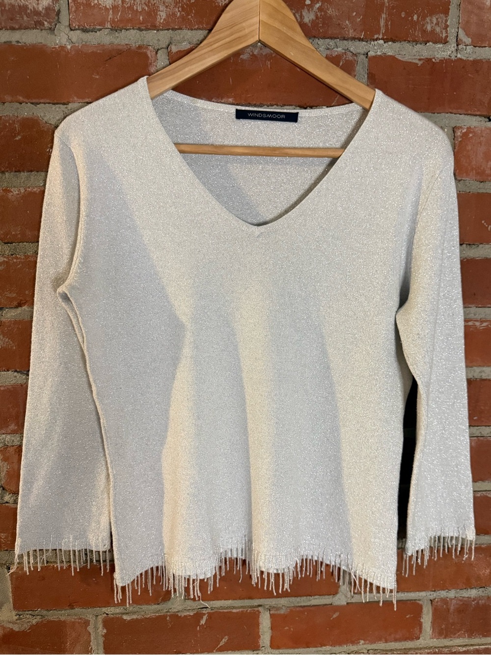 Windsmoor Silver Shimmer V-Neck Sweater with Fringe Trim